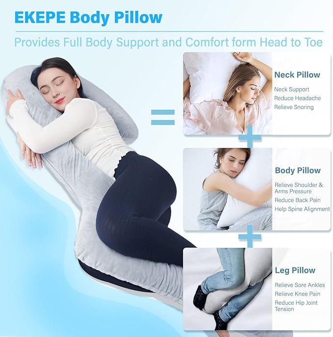 Swan Body Pillow with Cover, 68 Inches Memory Foam Full Body Pillow for Side Sleeper, Long Pregnancy Pillow with Contour Support for Back, Knee, Leg Relief - Middle Grey