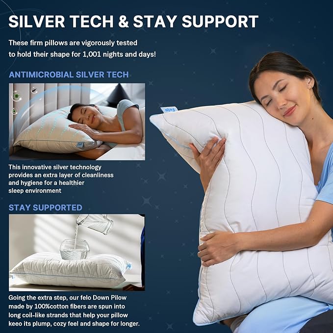 felo Feather Down Pillow Queen Size, CloudFusion Goose Down Pillow for Sleeping, Hotel Collection Bed Pillow for Side Back Pain Sleepers (20" x 30")