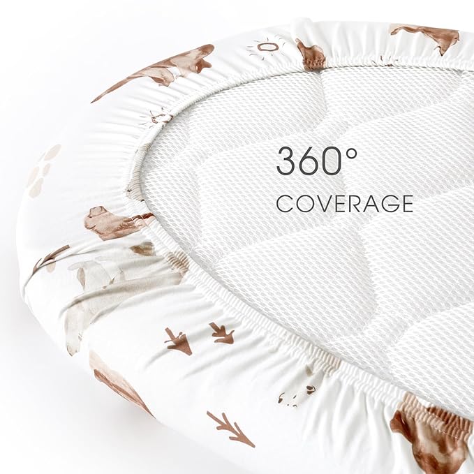 Stretch Ultra Soft Fitted Bassinet Sheet Set 2 Pack, Universal Fit for Bassinets Baby Cradle Moses Basket Oval Rectangle Mattress Safe and Snug, Stylish Bassinet Sheets of Sunny Bear Print