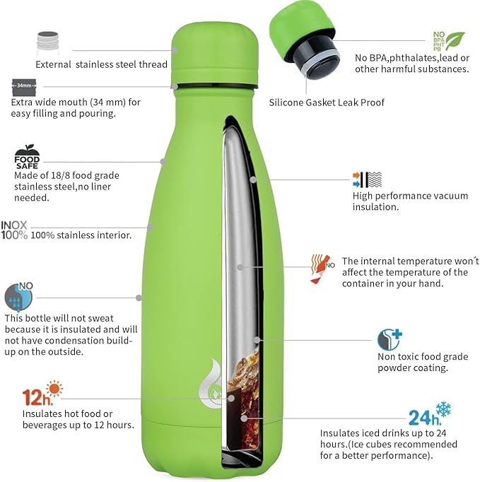 BJPKPK Stainless Steel Insulated Water Bottles Keep Cold And Hot For Travel,Green