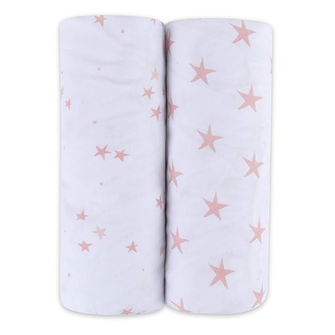 Ely's & Co. Bassinet Sheet 100% Jersey Cotton 2 Pack for Baby Girl-Dusty Rose and Mauve Pink Stars