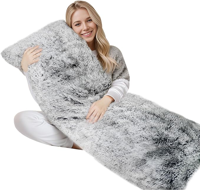 ZonLi Fluffy Body Pillow, Full Body Pillows for Adults, Long Pillow for Sleeping with Removable Cover and Adjustable Filling for Side Sleeper & Pregnancy,Large and Firm Pillow, Machine Washable(Grey)