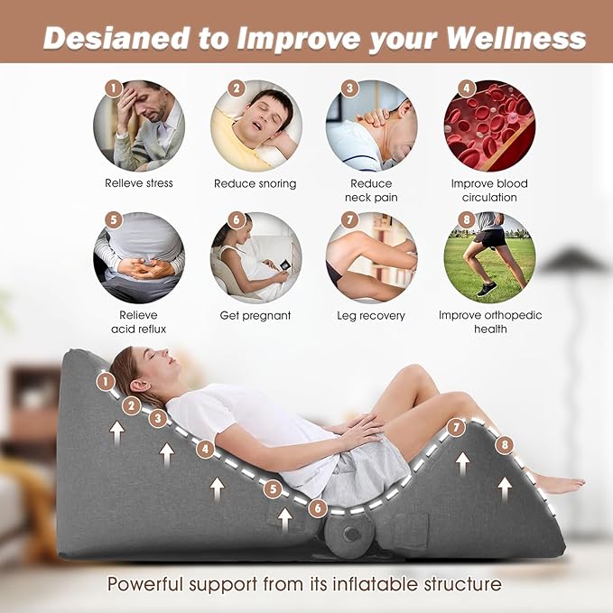 Inflatable Wedge Pillow Set for Indoor&Outdoor Lounge Chair 0-90ยฐ Infinite-Angle Adjustable Lying Game Pillow, Wedge Pillow for Back Pain Relief Portable Lawn Chair Outdoor Chair