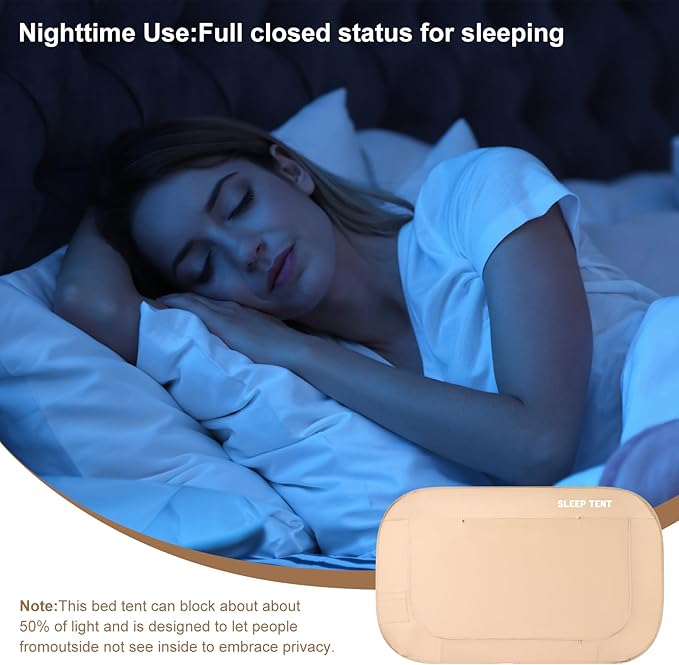 BORNA Bed Canopy Bed Tent Dream Tents Autism Shelter Cabin Indoor Sleeping Tents Privacy Warm Breathable Pop Up Twin Size Double Door with Mosquito Mesh Window for Kids and Adult (Khaki)