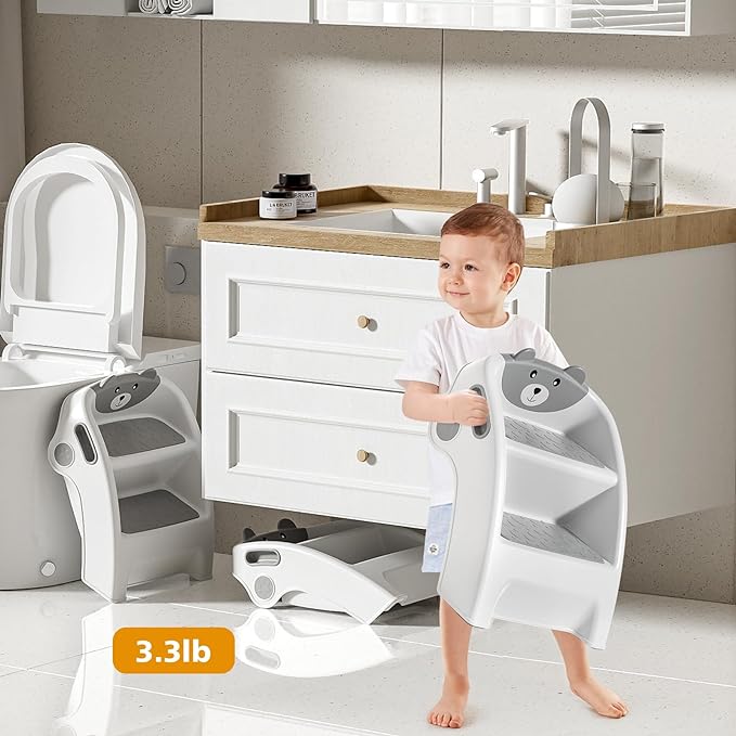 Folding Kids Step Stool for Bathroom and Potty Training,2.9lbs,Anti-Slip, Anti-Tip A-Frame Design with 10-Second Setup-Potty 2 Step Stool for Toddlers,CPC Certified for Safety and Easy Hand Washing