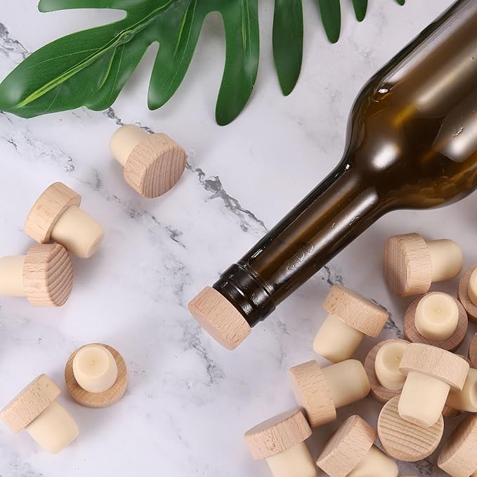 uxcell 12 Pcs Wine Bottle Corks, T-shaped Stopper Cork, Reusable Wine Corks Wooden and Rubber Wine Stoppers Bottle Stoppers Sealing Bottle Stopper for Beer Bottles