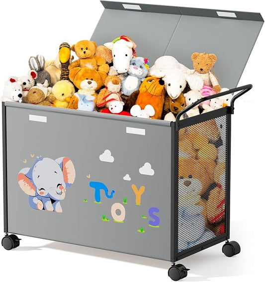 Toy Box Toy Storage - 72L Kids Toy Organizer with Wheels Toy Chest Storage Bins with Lids, Toy Boxes for Girls Boys, Stuffed Animals, Clothes, Bedroom, Living Room (grey)