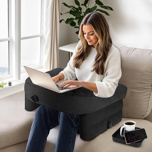 cjc Reading Pillow for Gaming, Memory Foam Gaming Pillow for Lap with Coaster, Hight Adjustable Lap Desk Pillow for Reading, Working, Crocheting or Sitting in Bed Floor Sofa (Black+Cup Tray)