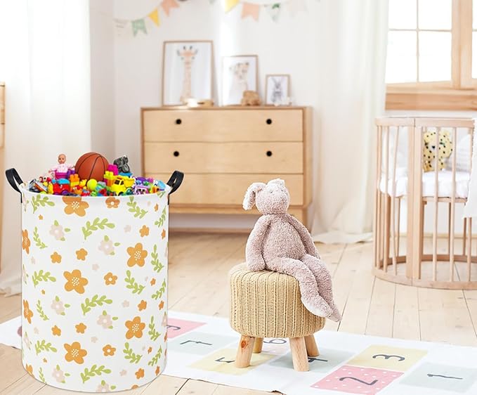 Flower Kids Laundry Basket Baby Hamper Toy Storage Bin for Boys Room Decor Baby Nursery Hamper Gift Baskets for Bedroom Bathroom(Yellow Flower)