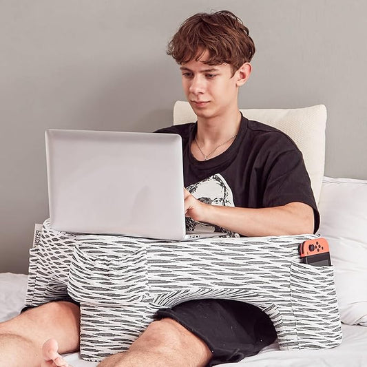 Heart-Shaped Reading Pillow, Lap Desk, Gaming Lap Pillow, Reading Cushion, Cushy Desk, Lap Pillow, Reading Cushion, Gaming Pillow, Book Pillow for Reading in Bed, Black & White Stripes