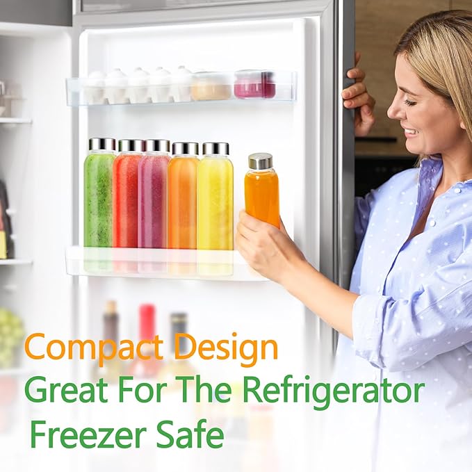 Glass Juice Bottles with Lids for Juicing 24 oz, Reusable Clear Glass Water Bottles with Stainless Steel Airtight Cap for Refrigerator, 100% Leak Proof, BPA Free, ECO Friendly, Set of 6