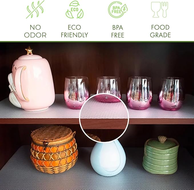 EVALAND 12 INCHES x 10 FEET (118 Inches) Non-Slip Shelf Liner, EVA Kitchen Liner, Non-Adhesive Liner, Original Smooth Shelf Liner, Durable Strong Grip Liner, Stain-Proof Shelf, Drawer, Cabinet Liner