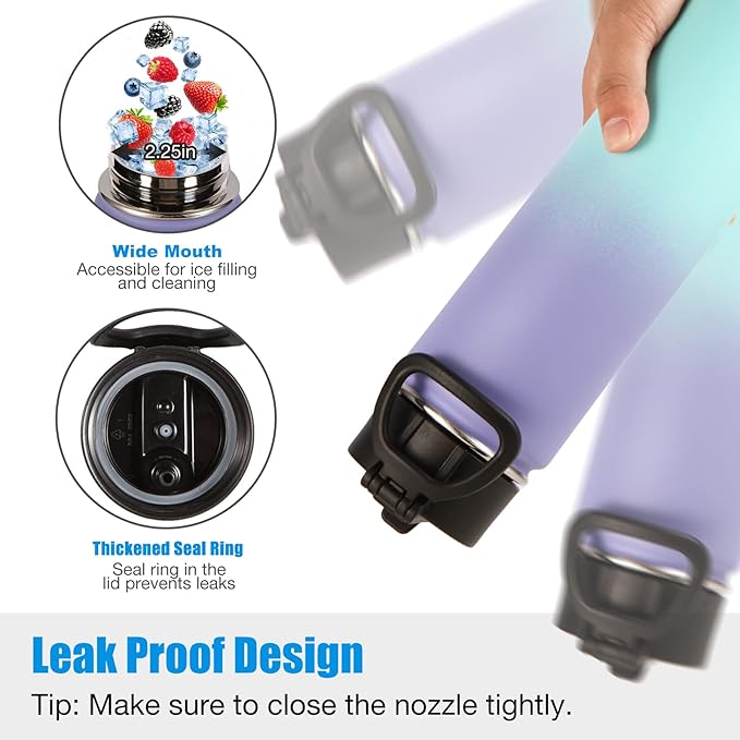 Volhoply 24oz Insulated Water Bottle With Straw Bulk 6 Pack,Metal Wide Mouth Water Bottles With Handle Keep Cold,Reusable Double Wall Thermos,Powder Coated Sport Bottle For Holder(Purple Blue,6 Count)