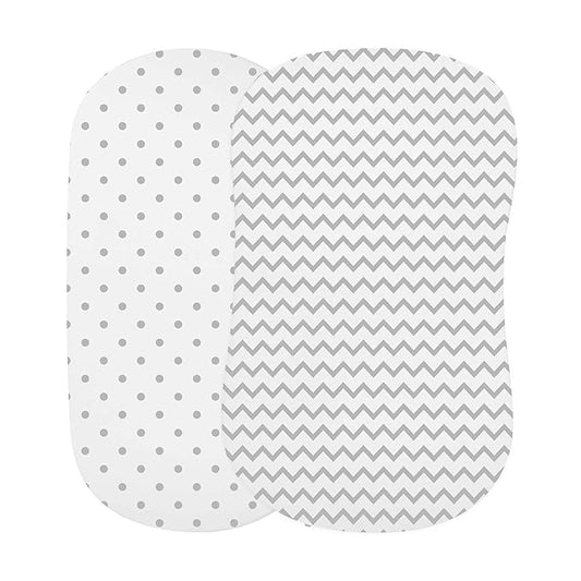 Bassinet Sheet Set 2 Pack - Baby Bassinet Sheets with 100% Jersey Cotton - Bassinet Sheets for Baby Girl and Boy, Newborn Essentials (Grey Chevron and Polka Dot)