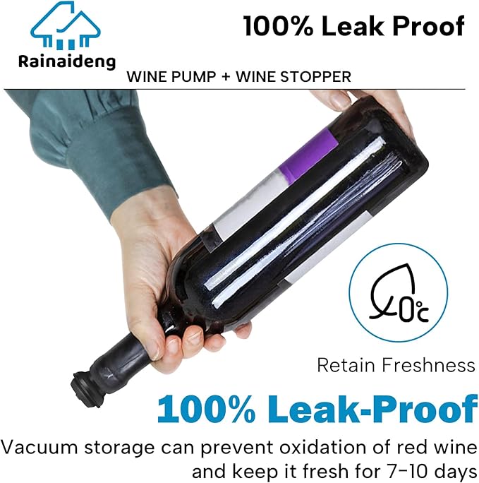 Wine Saver Pump with 6 Vacuum Stoppers,Wine Stopper, Wine Preserver, Wine Pump and Wine Vacuum Stopper are Black,Reusable Bottle Sealer Keeps Wine Fresh, Ideal Wine Accessories Gift