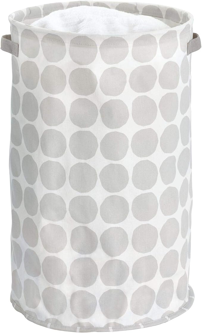 iDesign Dot Fabric Round Storage Bin, Basket Container Mini Hamper with Dual Side Handles for Closet, Bedroom, Laundry, Clothing, Toys, Nursery - Gray