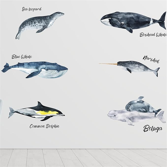 Removable Vinyl Whale Wall Decal Sea Life Wall Sticker Decor Nursery Kidsroom School Classroom Livingroom Bedroom Bathroom Coastal Ocean Fish Murals Decals