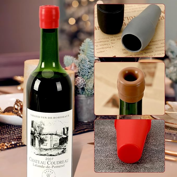 JUNEBRUSHS Wine Stoppers, 8PCS Silicone Wine Stoppers for Wine Bottles, Beer Bottle Stopper, Champagne Stopper, Reusable Sparkling Wine Bottle Stopper(4 Colors)