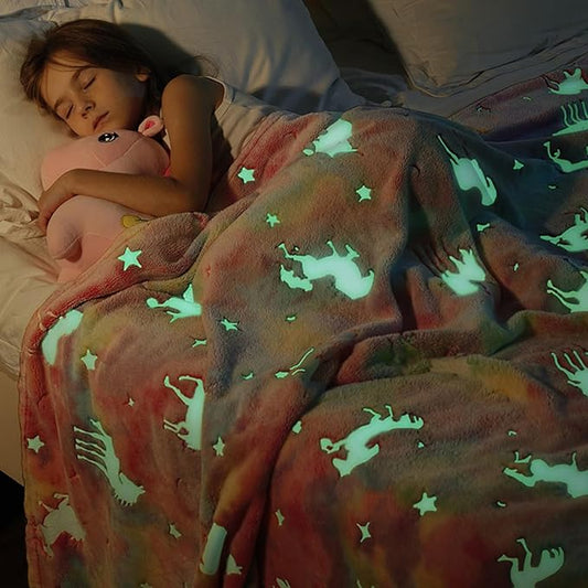 BORORO Unicorn Gifts for Girls Glow in The Dark Blanket 3 4 5 6 7 8 9 10 Year Old Unicorns Blanket Girl Gifts Unicorn Toys Age 6-8 Birthday Gifts