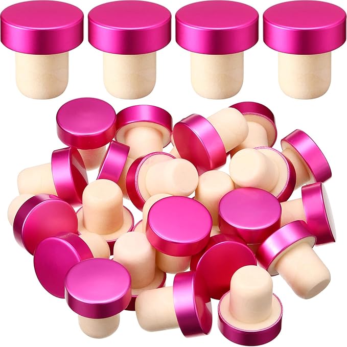T-shaped Stopper Cork Wine Stopper Bottle Stoppers Reusable Wine Bottle Stopper Sealing Plug Bottle Cap for Wine Beer Bottles DIY Craft (Rose Red, 24)