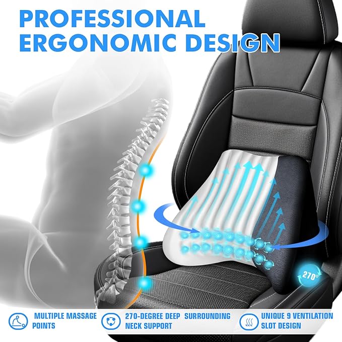 Soft Lumbar Support Pillow for Driving Seat 100% Memory Foam Lumbar Pillow for Lower Back Pain Relief, Lumbar Support Cushion for Car Seat, Office Chair Blue