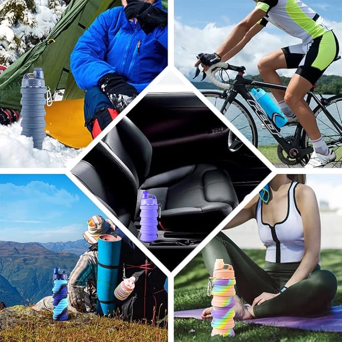 Collapsible Water Bottle Travel Water Bottle Portable Hiking Water Bottle with Leak proof Twist Cap 500ML Reusable BPA Free Silicone Water Bottles (Style1, Pink camouflage)