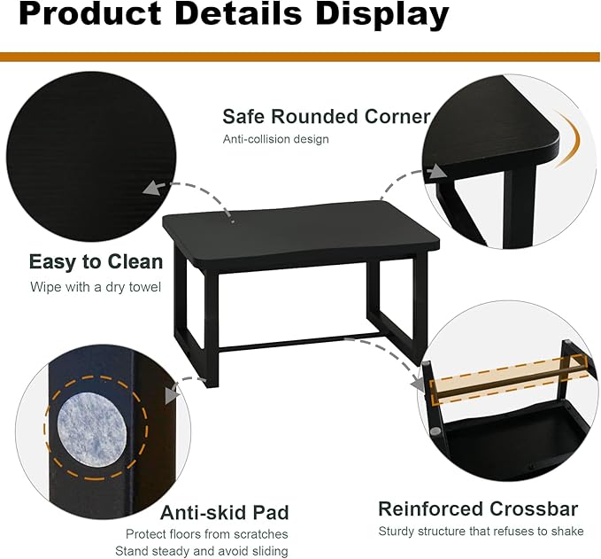 Wooden Step Stool with 500 Pounds, Wide Bed Step Stool for Adults,Black Wood Step Stool for Kitchen, Bedroom, Living Room, Bathroom