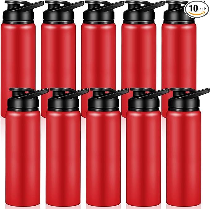 CHENGU 10 Pcs Aluminum Water Bottle 24oz Aluminum Reusable Bottles Lightweight Snap Lid Sports Water Bottle Multipack Easy Carry Leak Proof Travel Bottle for Gym Camping Hiking Outdoor Fishing (Red)