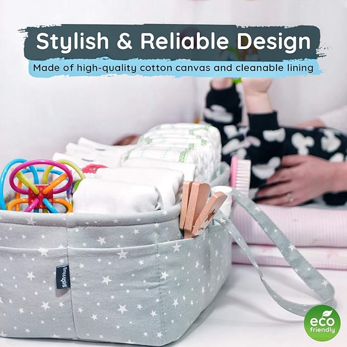 Baby Diaper Caddy Organizer - Baby Shower Basket | Large Nursery Storage Bin for Changing Table | Car Travel Tote Bag | Newborn Registry Must Have | Bonus Bottle Cooler | Gray