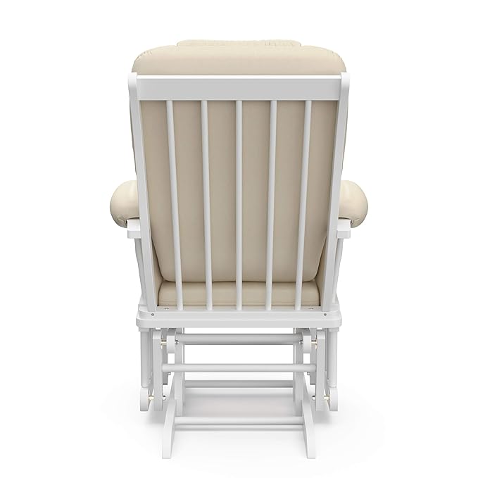 Storkcraft Tuscany Custom Glider and Ottoman with Free Lumbar Pillow (White/Beige) - Cleanable Upholstered Comfort Rocking Nursery Chair with Ottoman