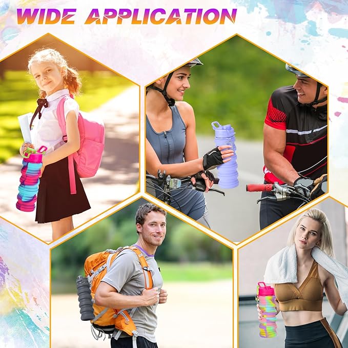 Sunnyray 30 Pack Collapsible Water Bottles 17oz Silicone Portable Water Bottle Bulk Foldable Leak Proof Water Bottle Reusable Camouflage Sports Bottles with Clip for Travel Hiking Camping Outdoor