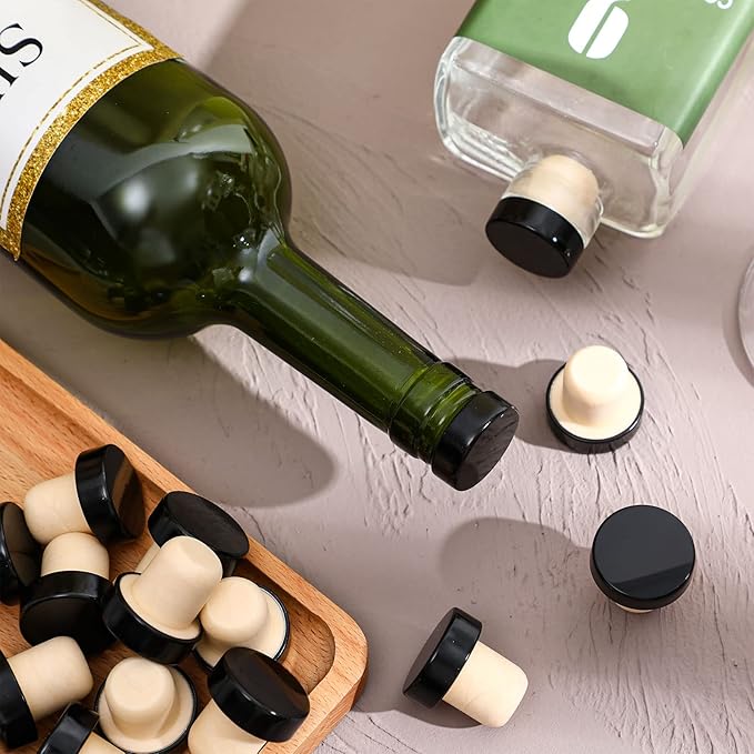 T-shaped Stopper Cork Wine Stopper Bottle Stoppers Reusable Wine Bottle Stopper Sealing Plug Bottle for Wine Beer Bottles DIY Craft (Black, 24 Pieces)