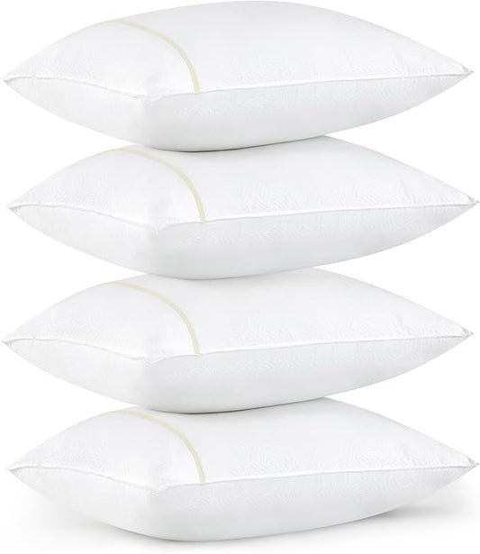 Bedsure Hotel Pillows - Luxury Bed Pillows for Sleeping with Decoration Strip Breathable Cover Soft & Supportive Pillows for Side, Back or Stomach Sleepers (4, Light Khaki, Standard)