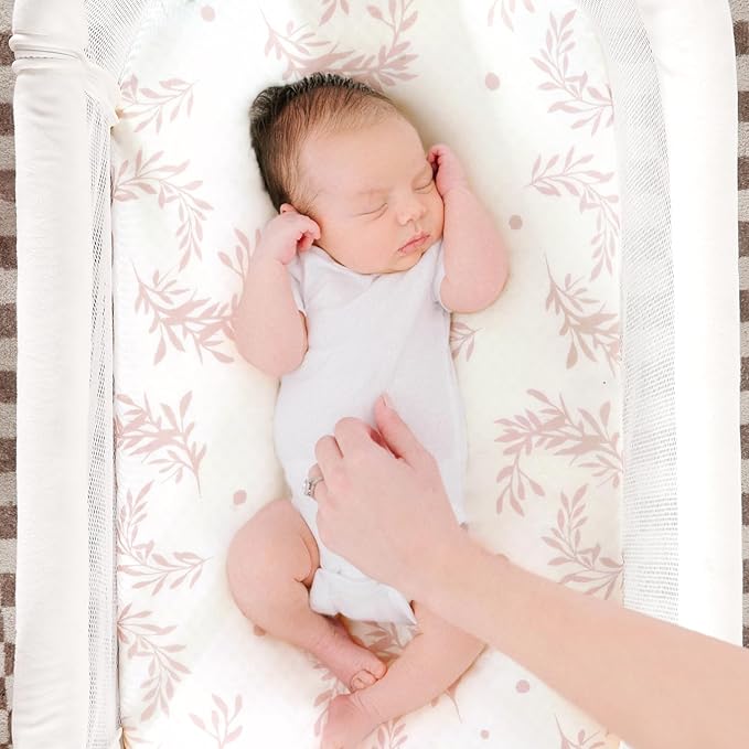 Stretch Ultra Soft Fitted Bassinet Sheet Set 2 Pack, Universal Fit for Bassinets Baby Cradle Moses Basket Oval Rectangle Mattress Safe and Snug, Beautiful Flowers and Insects Pattern for Baby Girls