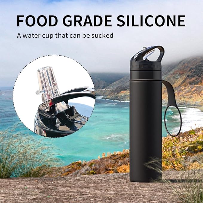 Collapsible Water Bottles 20oz, Leak Proof, BPA-Free, Foldable Silicone Travel Water Bottle for Cycling, Hiking, Black
