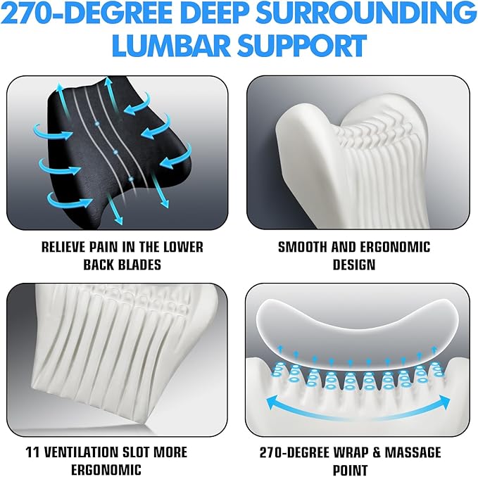 Soft Lumbar Support Pillow for Driving Seat 100% Memory Foam Lumbar Pillow for Lower Back Pain Relief, Lumbar Support Cushion for Car Seat, Office Chair Blue