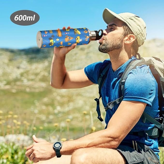 Construction Stainless Steel Water Bottle with Straw Lid - 20 Oz Sports Insulated Water Bottle Thermos for Sport Gym Outdoor Travel School