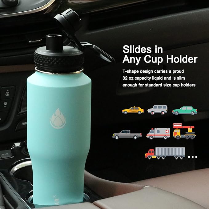 SENDESTAR Water Bottle 32oz,2 Lids(Straw lid),Wide Mouth Stainless Steel Vacuum Insulated Double Wall Keep Liquids Cold or Hot All Day,Sweat Proof Sport Design,Fit Car Cup Holder(Light Blue)