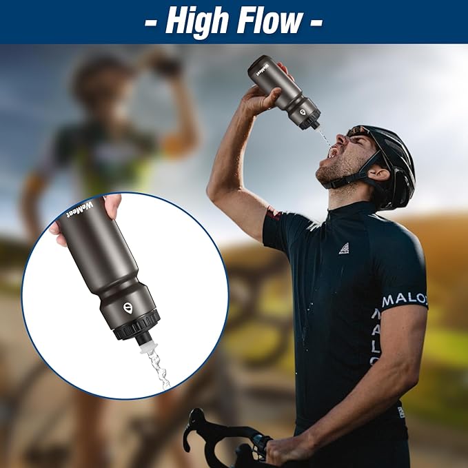 Mountain Bike Water Bottle 2-Pack, Sport Squeeze Bottle with Capacity Scale, Leak Proof Cycling Bottle, BPA Free, for Cycling, Gym (Black & Red Blue, 24oz)