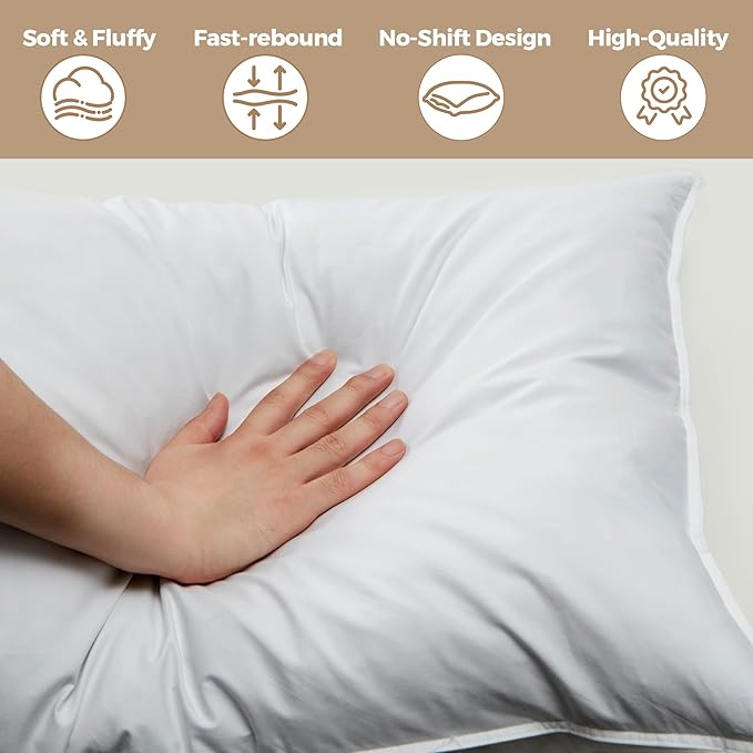 WOLKI Feather Down Alternative Pillows Sandard Size Set of 2, 100% Soft Cotton Shell Bed Pillow, Hotel Sleeping Pillow for Back, Stomach or Side Sleepers 20x26