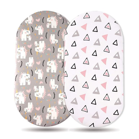 GRSSDER Stretchy Ultra Soft Fitted Bassinet Sheet Set 2 Pack, Universal Fit for Bassinets Baby Cradle Moses Basket Oval Rectangle Pad/Mattress, Dream Unicorn Bassinet Sheets for Babys and Girls