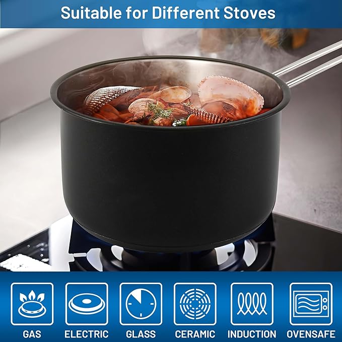 Induction Pots and Pans, Stainless Steel cookeware set 6pcs With Lid, Induction Cookware For Oven & Dishwasher Safe