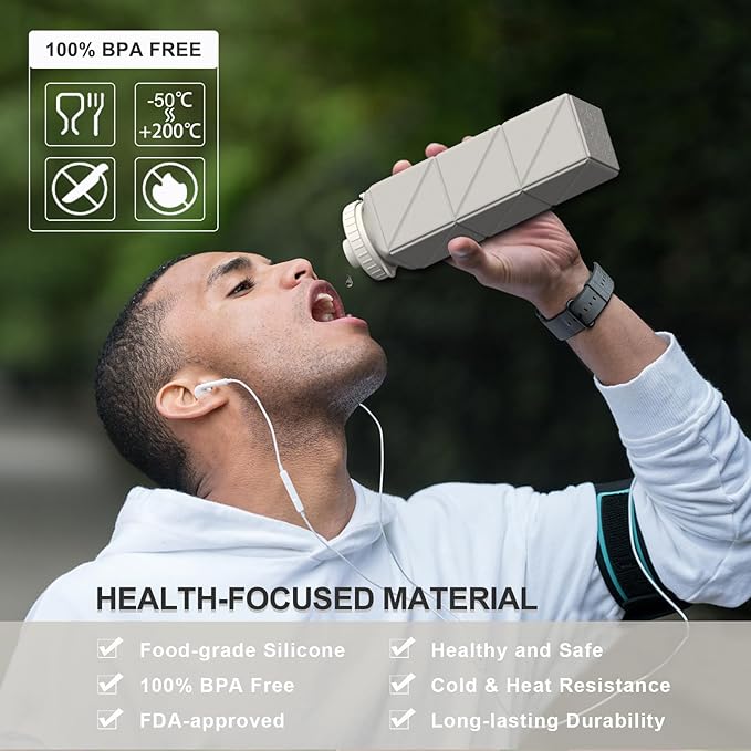 Collapsible Water Bottles, Silicone Foldable Portable Water Bottle 610ml, Lightweight Reusable Leakproof for Sports and Outdoor, 1 Pack (Starlight)