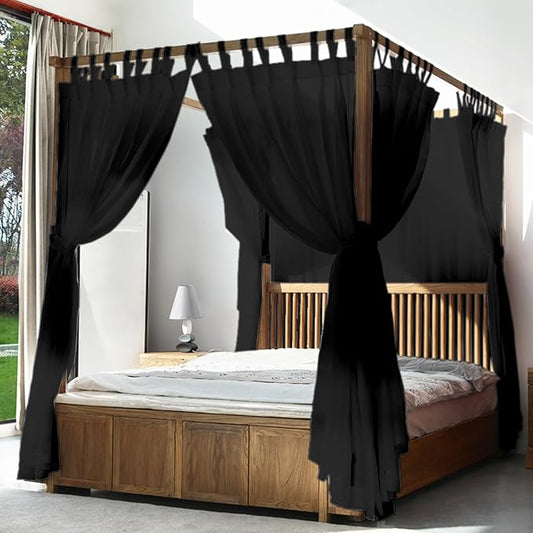 AIKASY Canopy Bed Board with Top and Self-Adhesive Velcro Strips, White Gauze Princess Bed Canopy Curtain Tent, Creating a Romantic Atmosphere in The Room(Full/Queen,Black)