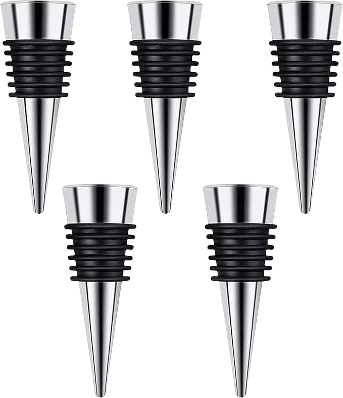 5 Pcs Wine Stopper, Stainless Steel Vacuum Bottle Stopper for Beverage, Wine Fresh, Reusable Wine Corks Tapered Storage Craft for Bar, Party, Wedding