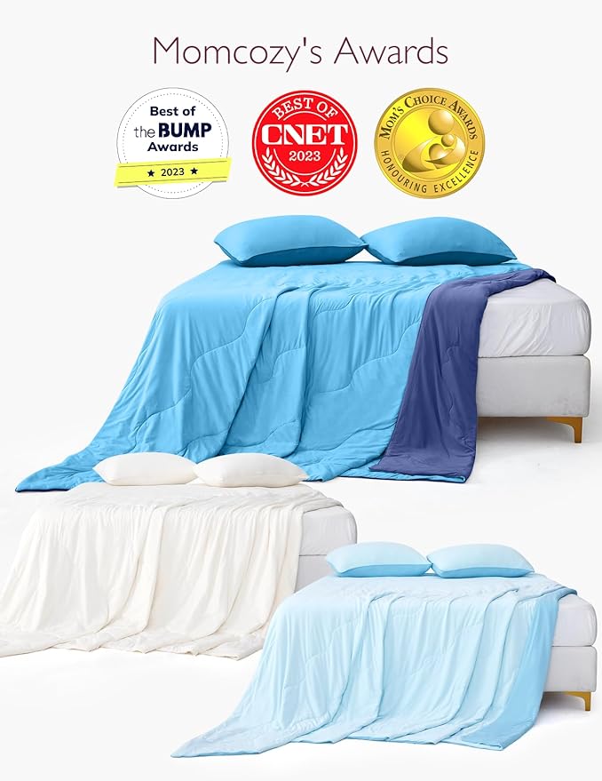 Momcozy Life CoolMurm Cooling Comforter for Hot Sleepers, King/Cali King 106"x90" Hot Flashes Cooling Blanket, All-Season Lightweight Soft Breathable Cooling Quilt Duvet, Cool All Night, Midnight Blue