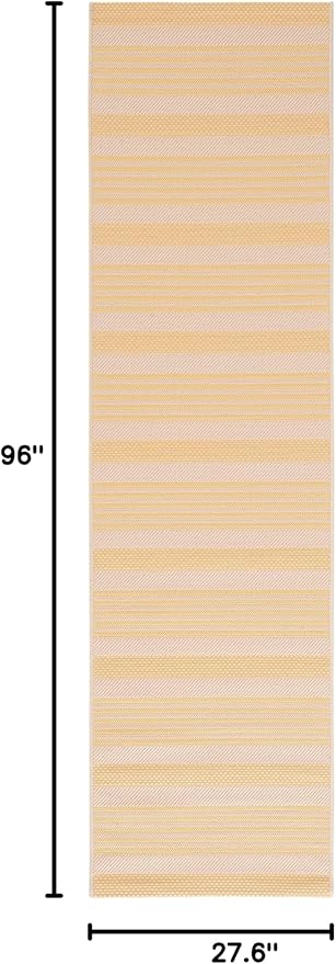 SAFAVIEH Courtyard Collection 2'3" x 8' Gold/Beige CY6062 Stripe Indoor/ Outside Waterproof Easy cleansingPatio Backyard Mudroom Runner Mat