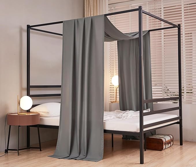 Akiky Linen Canopy Bed Curtains for Kid House Bed Montessori Canopy for Nursery Bed Canopy for Kids Child Toddler Adult Room Decoration(King,Dark Gray)