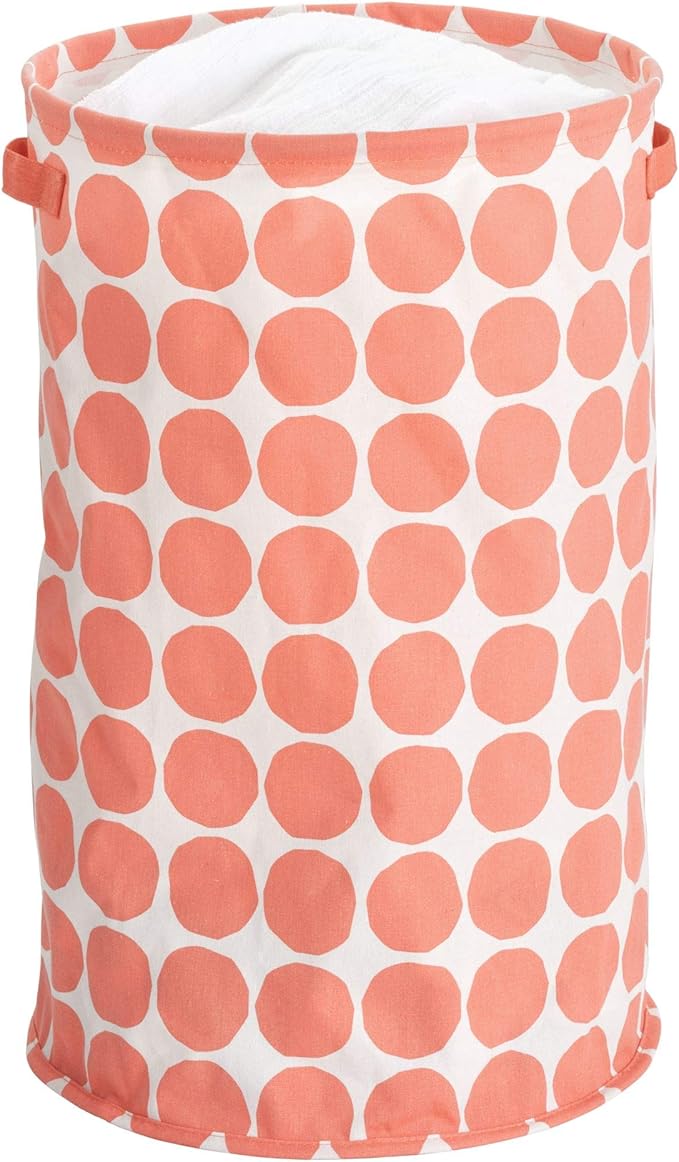 iDesign Dot Fabric Round Storage Bin, Basket Container Mini Hamper with Dual Side Handles for Closet, Bedroom, Laundry, Clothing, Toys, Nursery - Coral