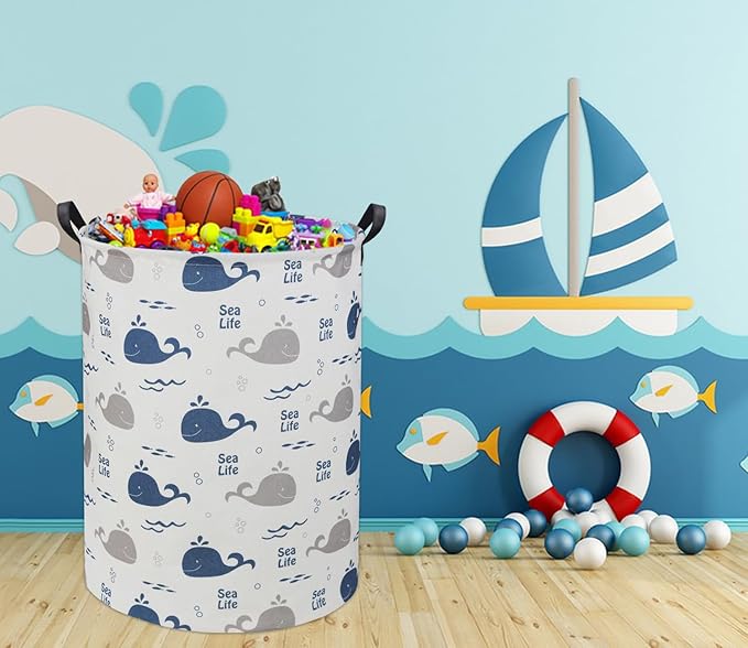 Whale Kids Laundry Basket Baby Hamper Whale Toy Storage Bin for Boys Room Decor Baby Nursery Hamper Gift Baskets for Bedroom Bathroom(Whale)